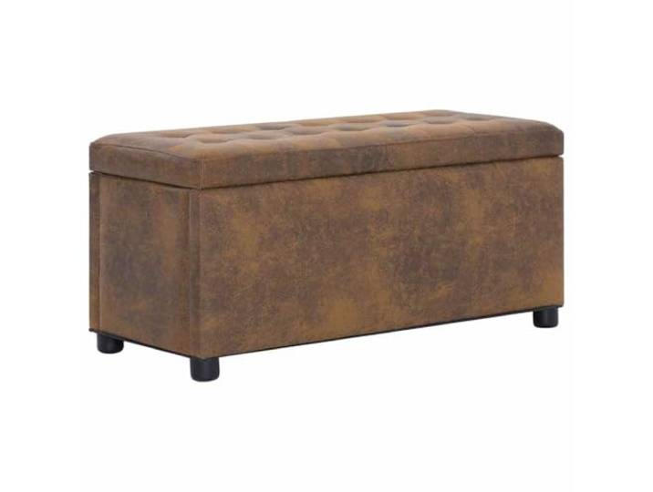 TUERYAFEK Ottoman mit Stauraum 87,5 cm Braun Wildleder-Optik, gepolstert Stauraum für Decken, Kissen, Zeitschriften, als Couchtisch nutzbar, pflegeleichte Oberfläche