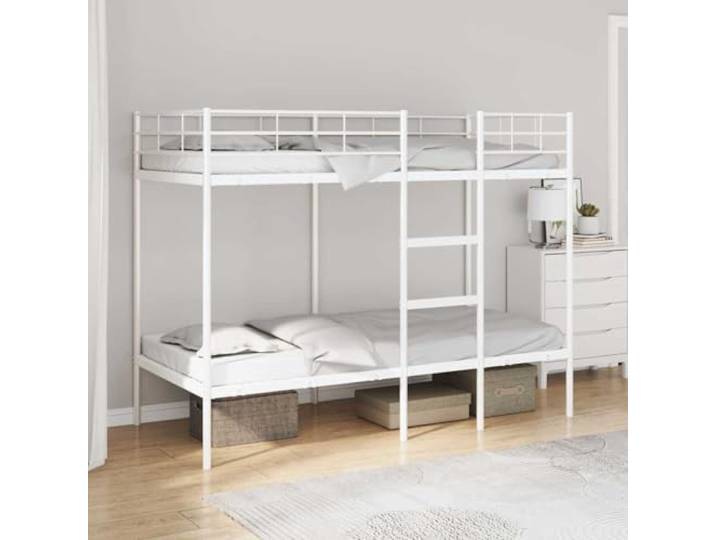 WDGJJFECNMUEHI Stahl Doppelstockbett platzsparend 90x200 cm Weiß Etagenbett ohne Matratze Weiß 90x200 cm Stahl Hochbett mit Leiter Rausfallschutz Platzsparend für Kinder Jugendliche