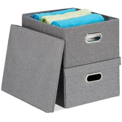 Relaxdays Aufbewahrungsbox mit Deckel 2er Set Grau