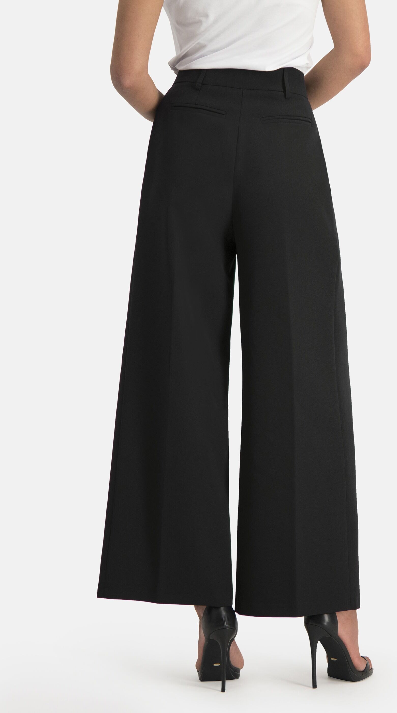 Stoffhose NICOWA "RONICA", Damen, Gr. 36, N-Gr, schwarz, Obermaterial: 90% Polyester PES. 10% Elasthan EL., uni, relaxed fit, Hosen Stoffhose, mit weit geschnittenen Beinen