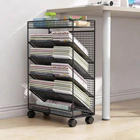 Boekenkar Metaal Zwart - Opbergtrolley met Wielen - B/D/H: 42 x 17 x 65 cm