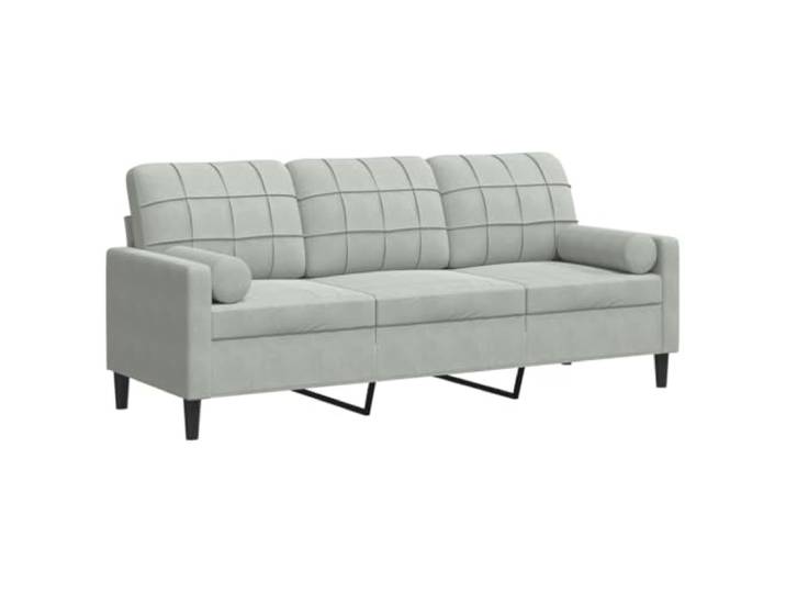 Coespram 3-Sitzer-Sofa Samt Hellgrau, 197 cm Couch mit 2 Kissen Gemütliche Polstercouch fürs Wohnzimmer mit pflegeleichten Bezügen, Schaumstoffpolster und solider Konstruktion.