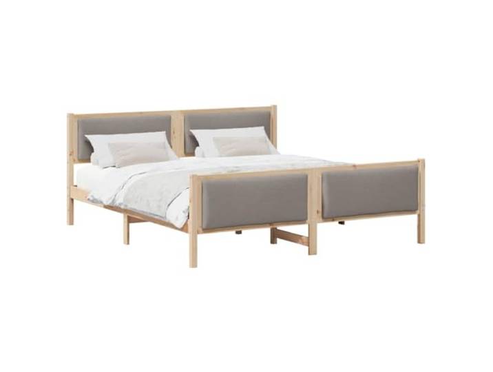 KTHLBRH Doppelbett Taupe 200 x 200 cm Kiefernholz Lattenrost, gepolstertes Kopfteil, Stauraum, modernes Design