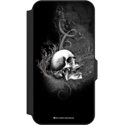 Nivocase Klapphülle für Samsung Galaxy S23 FE Handyhülle aus Kunst Leder NIVOflip schwarz Gothic Schädel (Samsung Galaxy S23 FE), Smartphone Hülle, Schwarz
