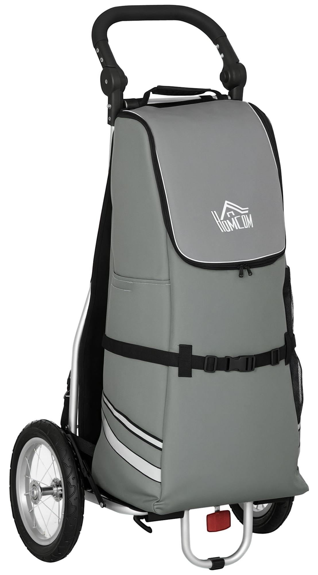 Fahrradanhänger Fahrradtrailer Lastenanhänger - 2in1 Einkaufswagen - Aluminiumrahmen - 24,3 kg Tragkraft - Grau/Silber