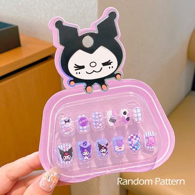 Tiny Tots Teens Trends 3D Rhinestones Sanrio Hello Kitty, Kuromi, My Melody Kids Press On Nails With Bows, Self Adhesive Nail Stickers kuromi