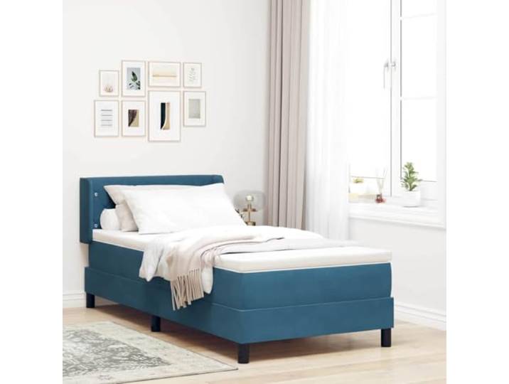 Polyester Modernes Boxspringbett Schlafzimmer Kiefernholz 200 x 90 cm Blau Boxspringbett mit Matratze Dunkelblau 200 x 90 cm Polyester Einzelbett mit verstellbarem Kopfteil Lattenrost