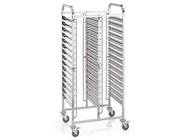 WAS 1953 532 Chromnickelstahl GN Regalwagen für 6 Behälter, 1/1 GN, 26kg Ladekapazität, 55cm x 74cm x 174cm