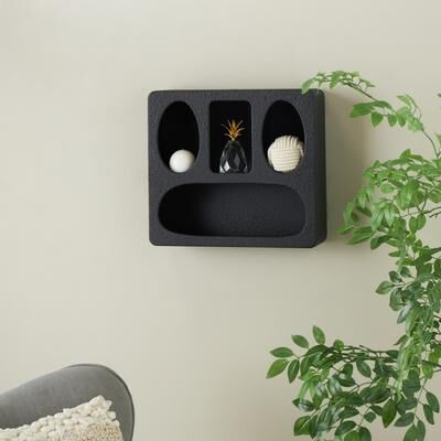 ARCILLA ELEMENTAL Cream or Black Wood 4 Shelf Geometric Room Wall Shelf