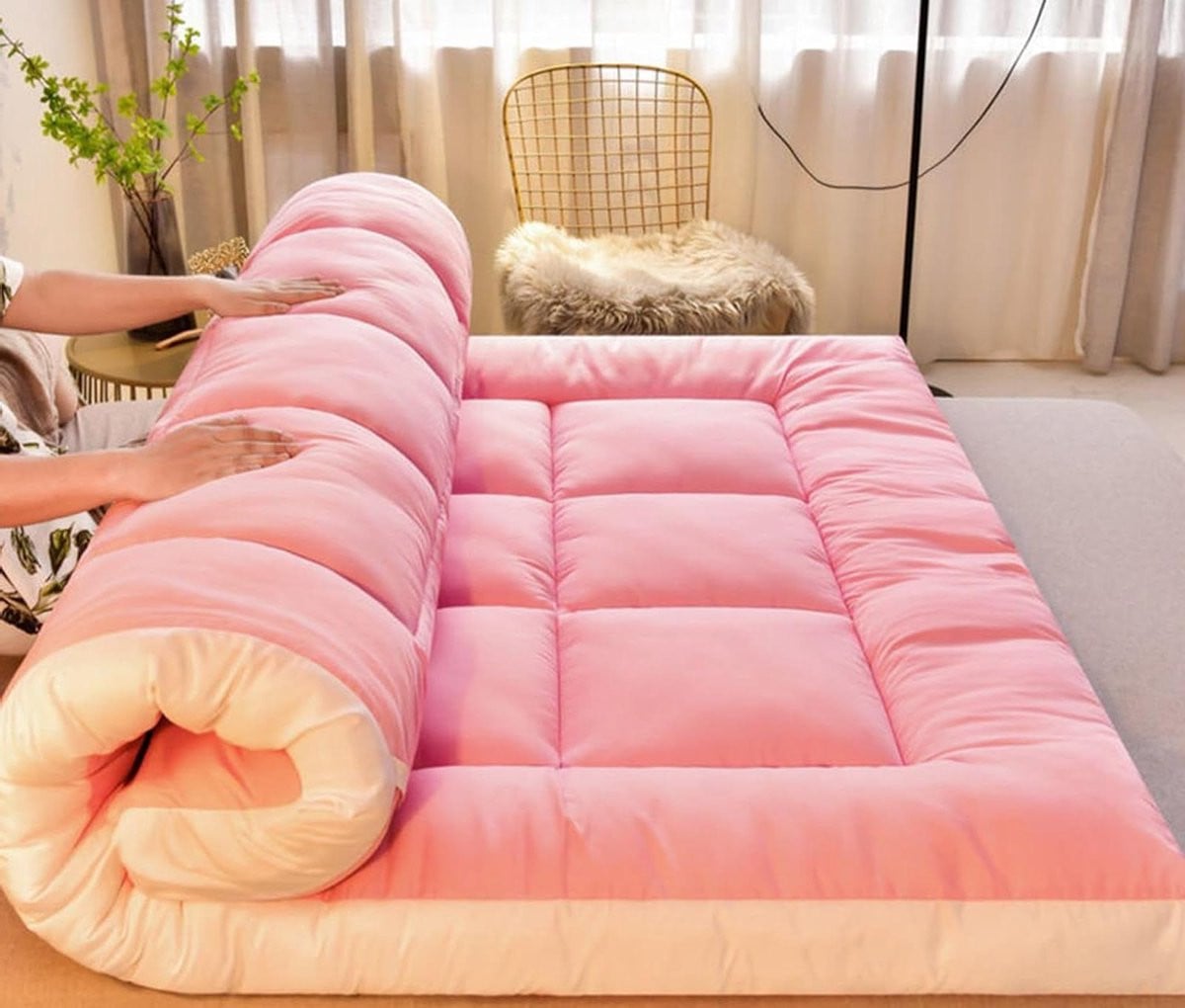 Japanse Futon Matras - Roze - Ademend Katoen - 180 x 200 cm