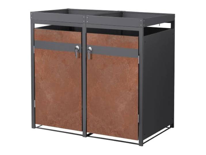 ML-Design Mülltonnenbox 2er 240L mit Pflanzdach, Mülltonnenverkleidung für 2 Mülltonnen, Müllbox wetterfest Mülltonnenhaus aus Stahl, Müllcontainer, abschließbare Tür 132x80x124 cm Anthrazit-Rostoptik