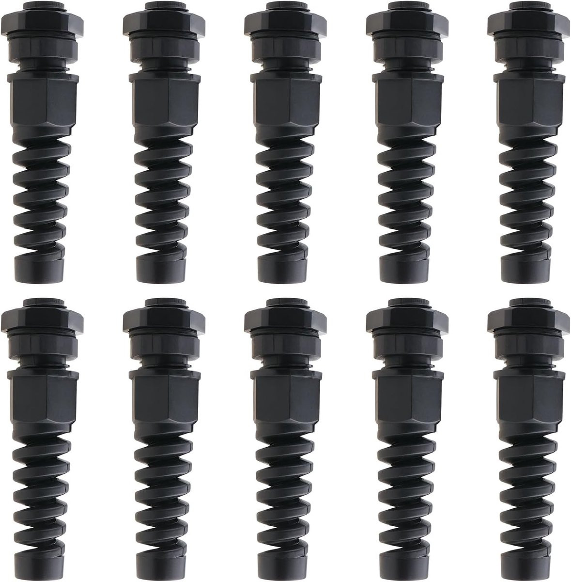 10 stuks PG7 IP68 Zwarte Kabelwartels van Nylon met Verstelbare Borgmoer en Trekontlasting voor Kabelbevestiging