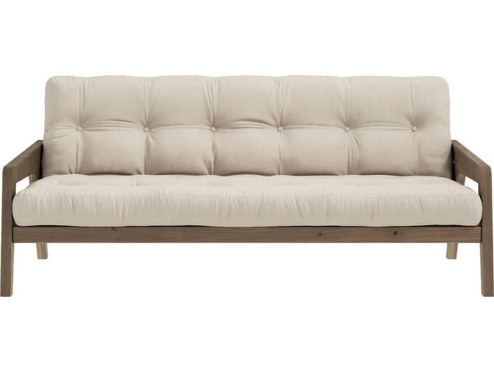 Schlafsofa KARUP DESIGN Grab, inkl. Futonmatratze - aus massivem Kieferholz, 130x190 cm , beige, B:204cm H:40cm T:90cm, 80% Baumwolle + 20% polyester, Sofas, Schlafsofa, Mit Holzstruktur, inkl. Futonmatratze, Liegefläche 130x190 cm