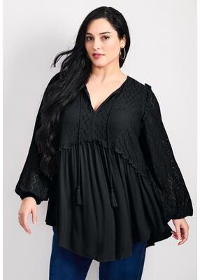 Plus Size Women's Haven Lace Yoke Top by Avenue in Black (Size 14)