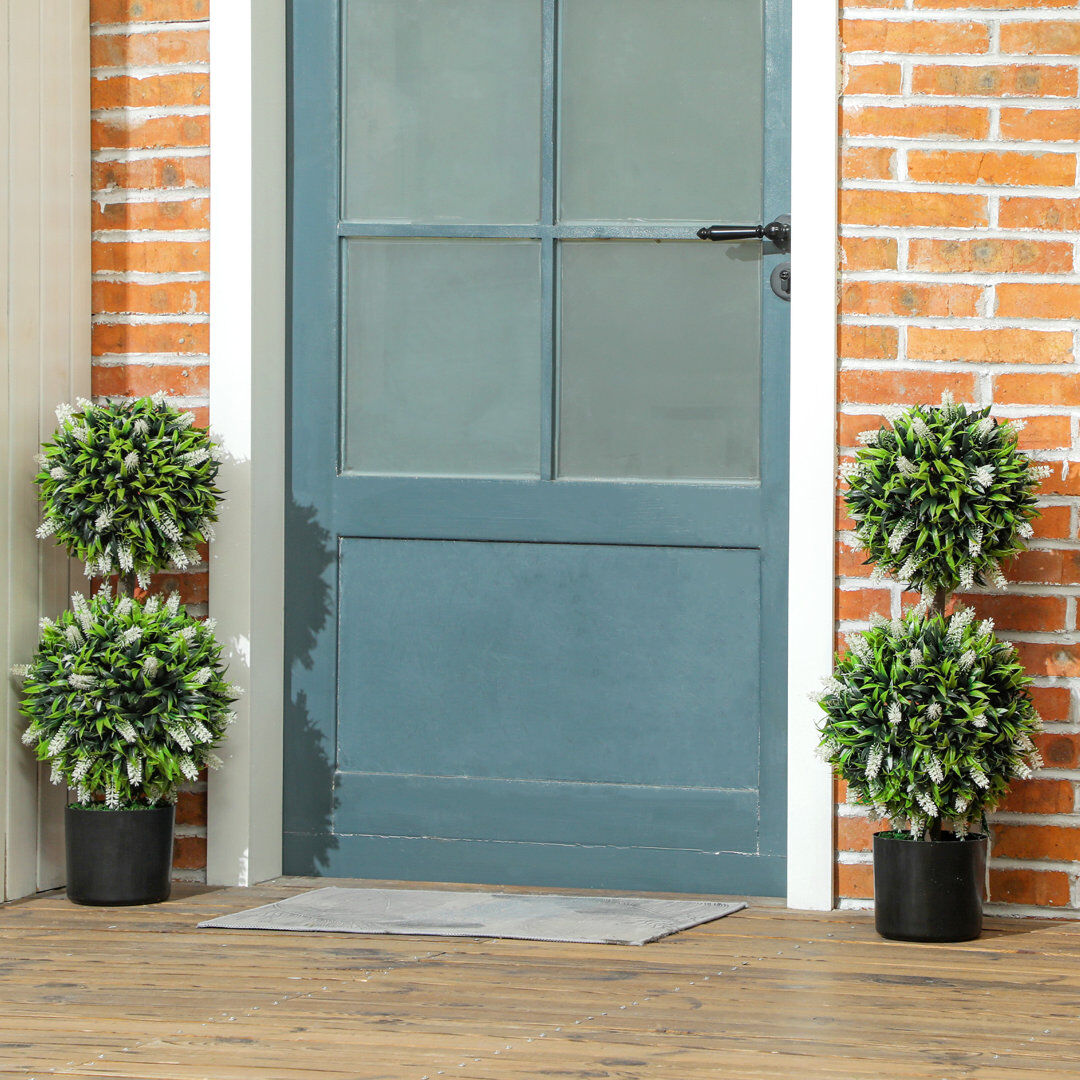 The Seasonal Aisle Anaston Set of 2 Potted Artificial Plants Ball Tree with Lavender Flowers 70cm White