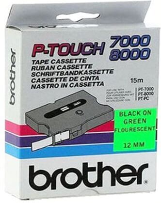Brother TX-D31 fita laminada texto preto sobre verde fluorescente 12mm
