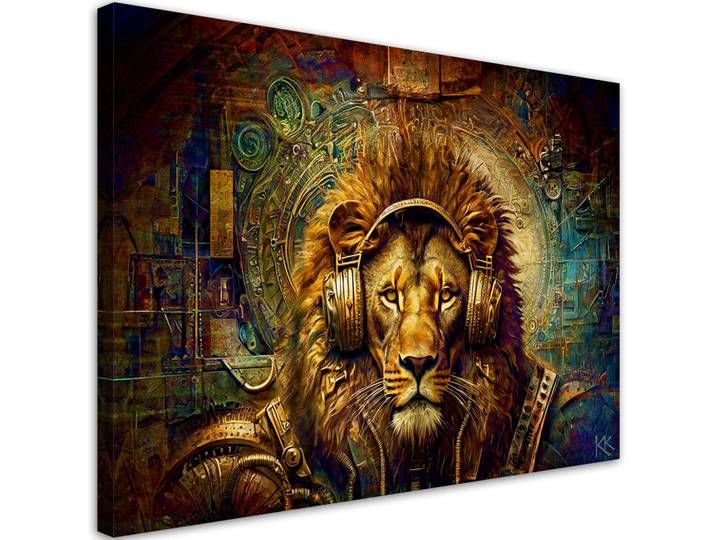Feeby Leinwandbild Goldener Löwe Abstrakt 120x80cm, Goldfarben, Tiere, Rechteckig, 120x80 cm, Bilder & Rahmen, Bilder, Leinwandbilder