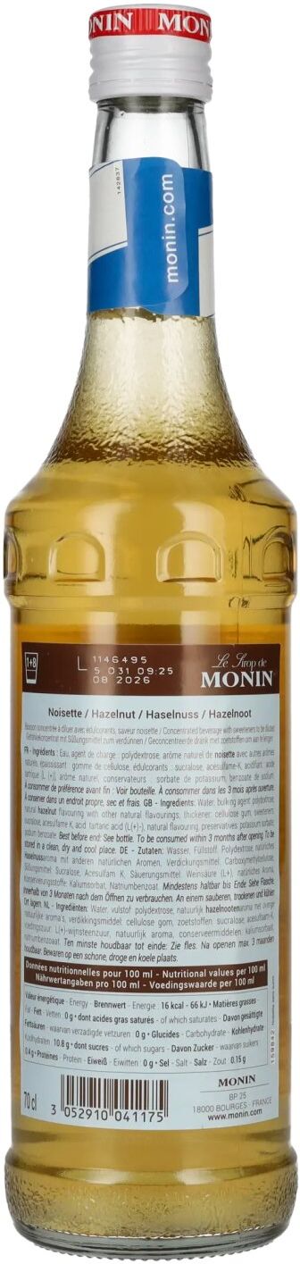 Le Sirop de Monin HASELNUSS ZUCKERFREI 0,7l