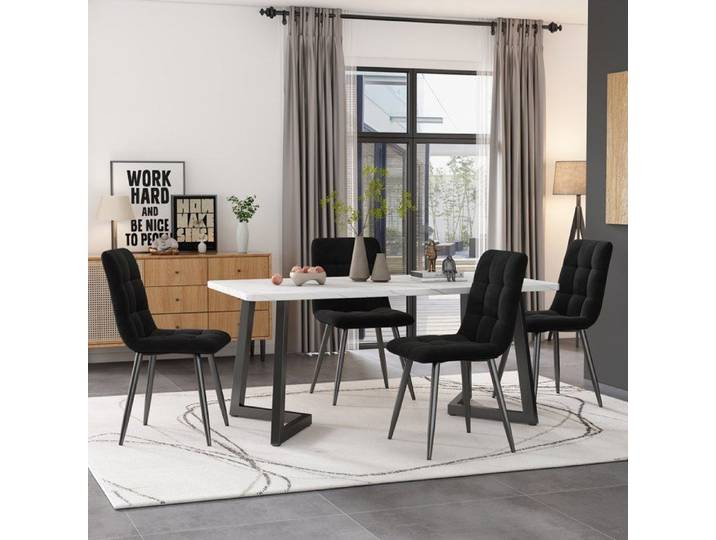 LEYTN - Ensemble table et chaises (5 pièces) design moderne - adapté aux petites familles - blanc + noir