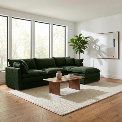 "Homy Casa 102"" L-Shaped Modular Sectional Sofa Movable Ottoman, Cloud-Style Chenille Couch, DIY Combination for Living Room Tray"