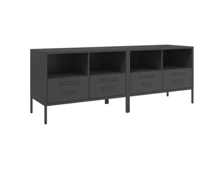 Roanoer TV-Schrank 2er Set Schwarz 68x39x50,5 cm Metall Lowboard Industrie-Design TV-Möbel aus Stahl mit 2 Schubladen und Fächern für Wohnzimmer und Schlafzimmer, inklusive Kippschutz.