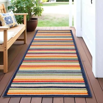 Superior Eastyn Coastal Stripe Geometric Indoor Outdoor Area Rug