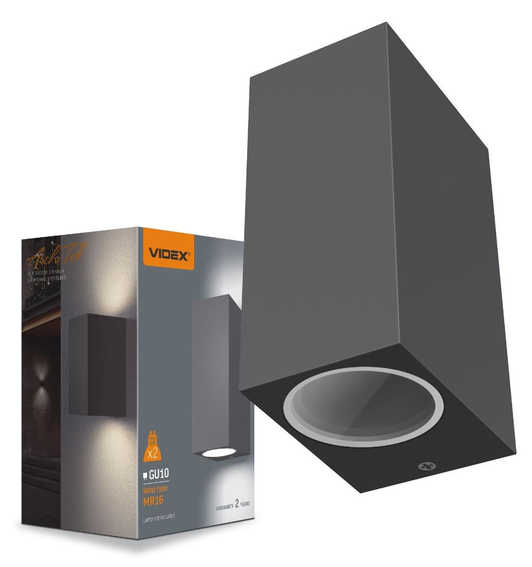 Videx Buitenwandlamp Grijs Up-and-Down Accentverlichting IP54 2x GU10