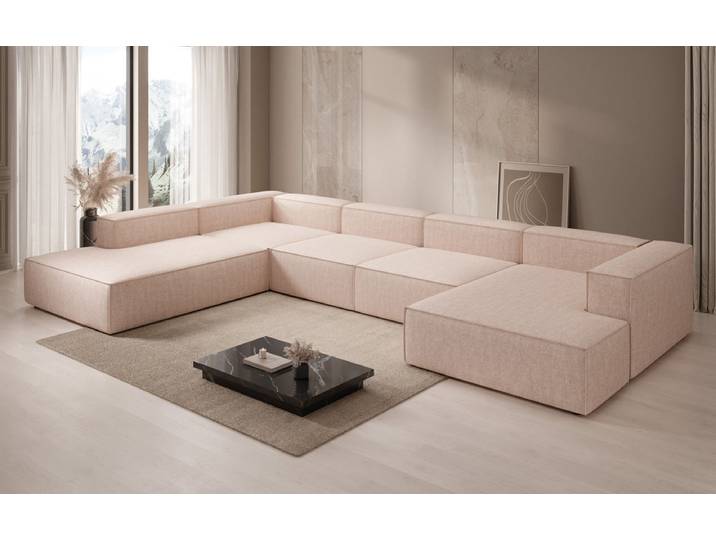 Designer Sofa Lesley U XXL in Leinen-Optik - Beige - Leinen-Optik - Rechts - Luxusbetten24