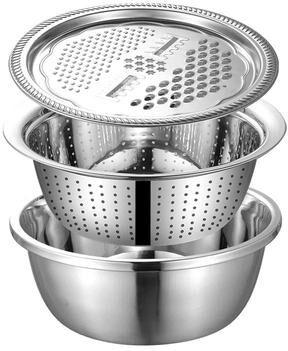 Inspired Living 3 in 1 Stainless Steel Grater Bowl With Drain Basket Rinse, Grate & Toss Faster 26cm 1 Set