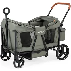 Babytrold Adventure Bollerwagen für Kinder 2-Sitzer faltbar mit XXL-Verdeck olive
