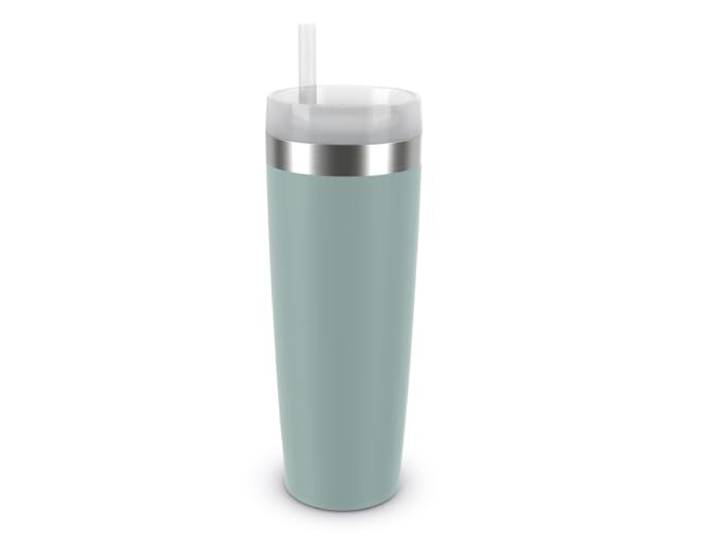 Emsa Travel Mug Cool Isolier-Trinkbecher, Fassungsvermögen von 0,5 L, aus Edelstahl, inkl. Strohhalm, 3 Deckelpositionen, herausragende Isolierung, Mint, N2015900