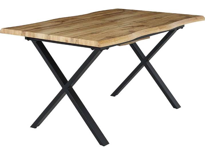Esstisch JOCKENHÖFER GRUPPE Martin , schwarz (schwarz, wildeiche hell), B:140cm H:76cm T:90cm, Tische, Esstisch, Ausziehtisch in Baumkantenoptik, 2 Grössen