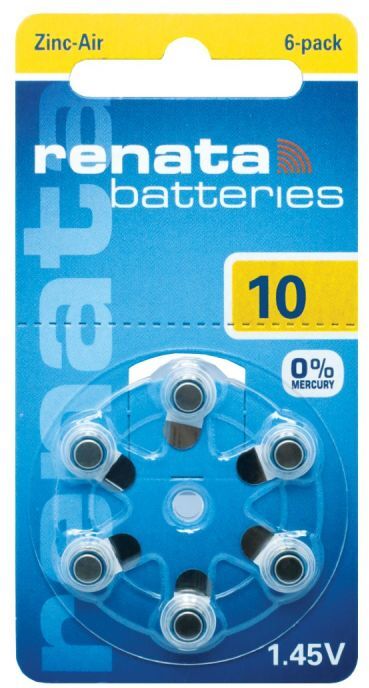 Renata Za10 Free Mercury - Blister Da 6 Batterie Per Protesi Acustiche