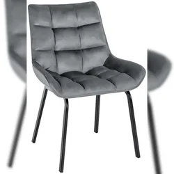 Décoshop26 - Esszimmerstuhl x1 in dunkelgrauem Samt großzügig gepolstert schwarzes Metallgestell 10_0007286
