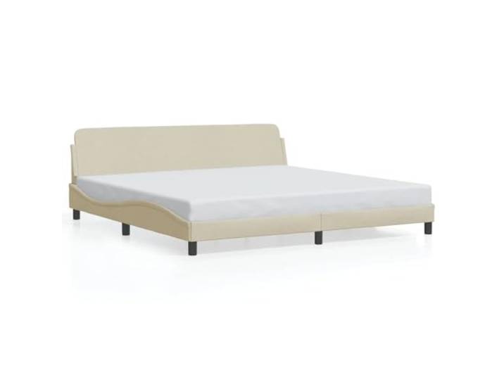 PUGYNBK Dover Bettgestell aus cremefarbenem Stoff, 200 x 200 cm Mit Kopfteil, stabilen Beinen, Holzleisten, modernes Wellendesign