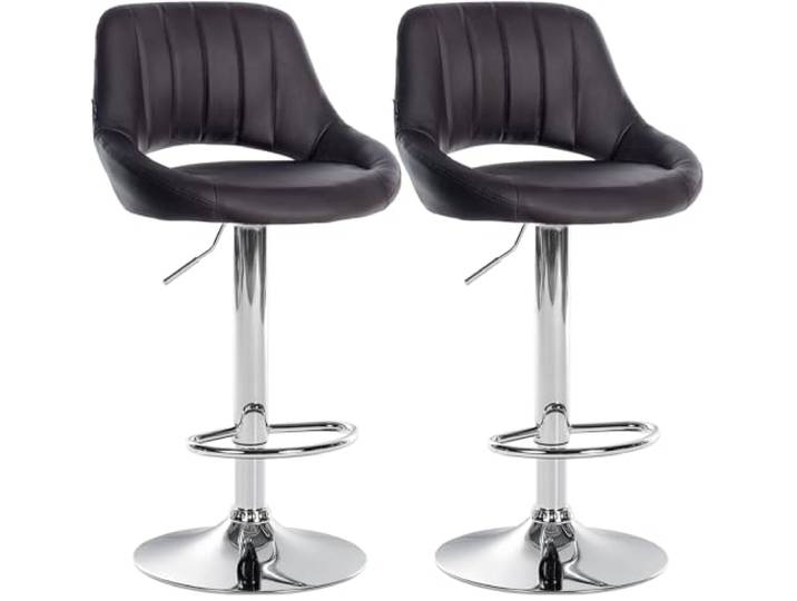 CLP Barhocker 2er Set höhenverstellbar mit Lehne Milet, Barstühle gepolstert Kunstleder, mit Metallgestellen drehbar, Farbe braun Material Gestell Metall in Chromoptik