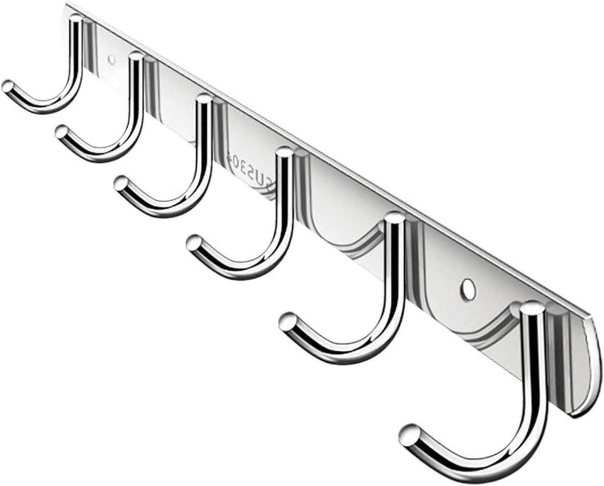 Zilverkleurige metalen wandkapstok met opberg haken voor jassen, Breedte: 45 cm