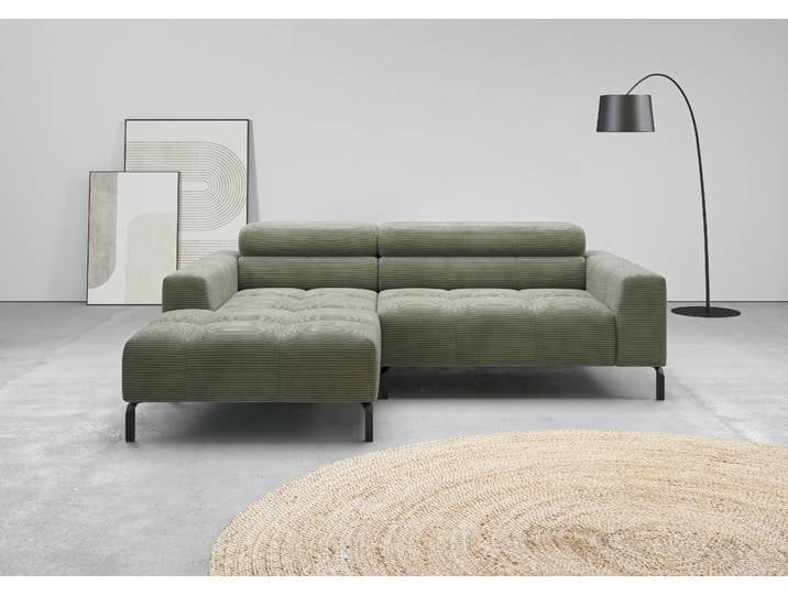 Ecksofa, Cord, Turtle, 223×179 cm, Kopfteilverstellung, Modern, Home Affaire