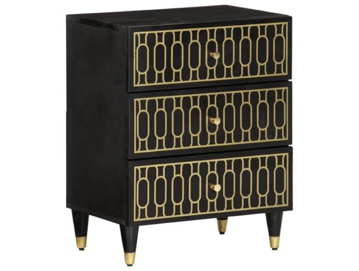 GHVBNMF Nachttisch 50x33x60 cm Massivholz Mango Beistelltisch Stilvolle Nachtkommode fürs Schlafzimmer mit 3 Schubladen, handgeschnitztem Blumenmuster und robusten Metallbeinen.