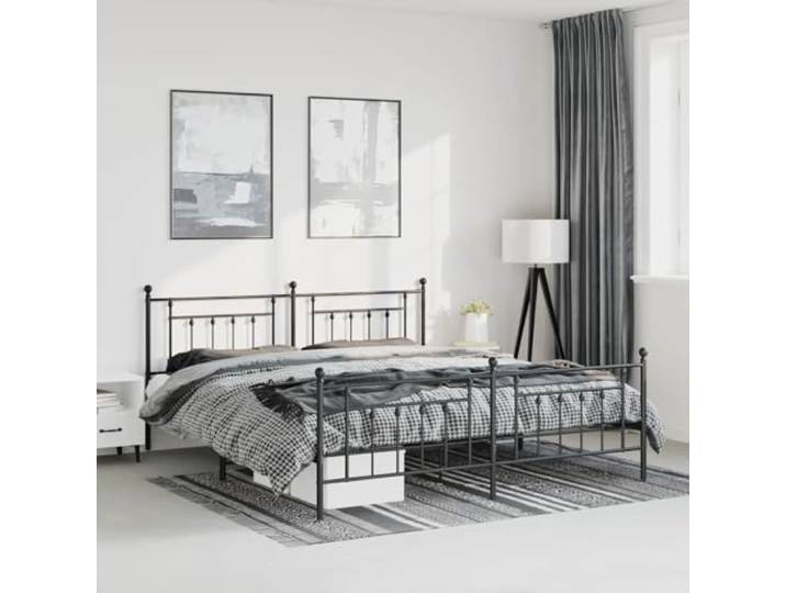 Pulverbeschichteter Stahl Klassisches Design Metallbett 193x203 cm Schwarz Bettgestell mit Kopf- und Fußteil Metall Schwarz 193x203 cm Stahlbett mit Lattenrost Stabiles Bettuntergestell