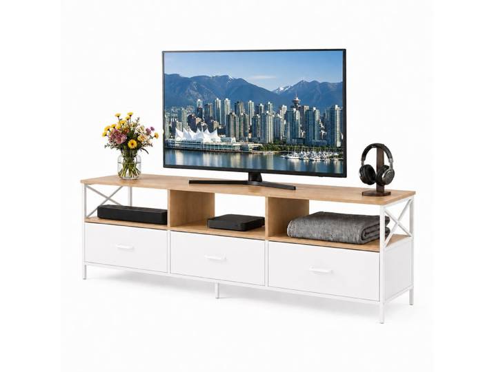 Relaxdays Meuble TV bas avec rangement