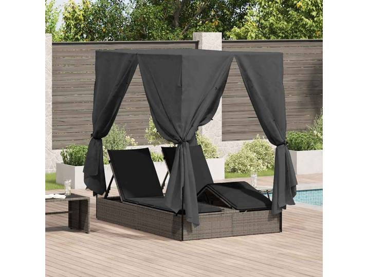 vidaXL Doppelte Sonnenliege Grau Poly-Rattan