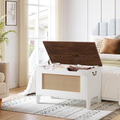 Garvee "Storage Chest, Rattan Toy Chest, 30"" Large Toy Box, Storage Bench with Safety Hinge,Storage Trunk for Living Room, Bedroom"