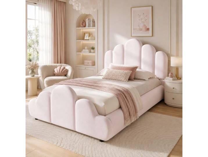 Lit Simple 90x200 En Velours Rose Lit Enfant Design FloraGrace Pour Chambre D Enfant Sommier A Lattes Inclus 216x106x89cm