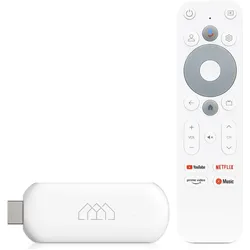 Abcom Stick HD Android TV Mediaplayer Stick Weiß (Full HD, HDMI, 5GHz WiFi, Sprachfernbedienung (32 GB, Android 11), Streaming Box, Weiss