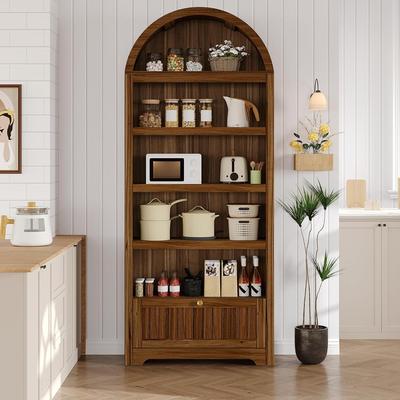 Garvee "71"" Arched 6-Tier Freestanding Pantry Cabinet with Drawer, Brown"