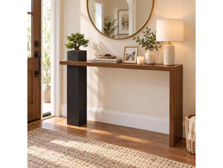 Schmaler Konsolentisch, Industrial Flurtisch für Eingang & Wohnzimmer Walnuss-Schwarz, Durchgehendes Beindesign, für Flur, Diele, Sofa & Wohnbereich(Walnut,120*30*85cm)