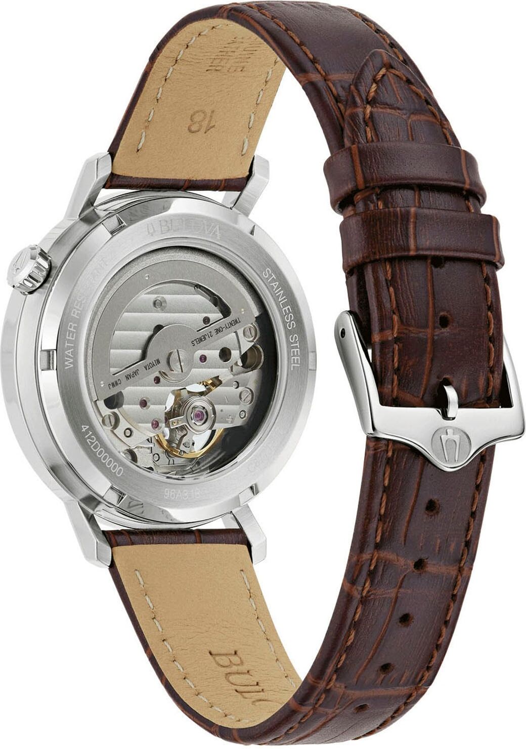 Automatikuhr BULOVA, braun (braun, weiß), Armbanduhren, Herren, silberfarben, Automatikuhr, Armbanduhr, Herrenuhr, Mechanische Uhr, Lederarmband, analog