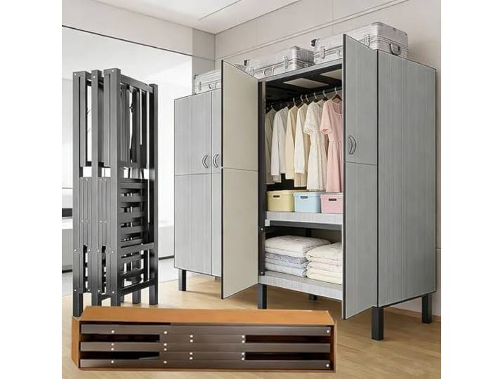 Gpbmn Faltbarer Kleiderschrank mit Magnettür, Tragbarer mit Großer Kapazität, Metall aus Stahlrohr，Grau：150 * 52 * 170cm