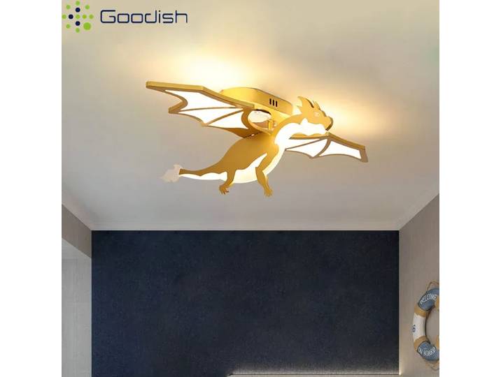 Lustre moderne minimaliste en métal doré avec dragon volant enflammé, lampe LED créative pour la décoration du salon